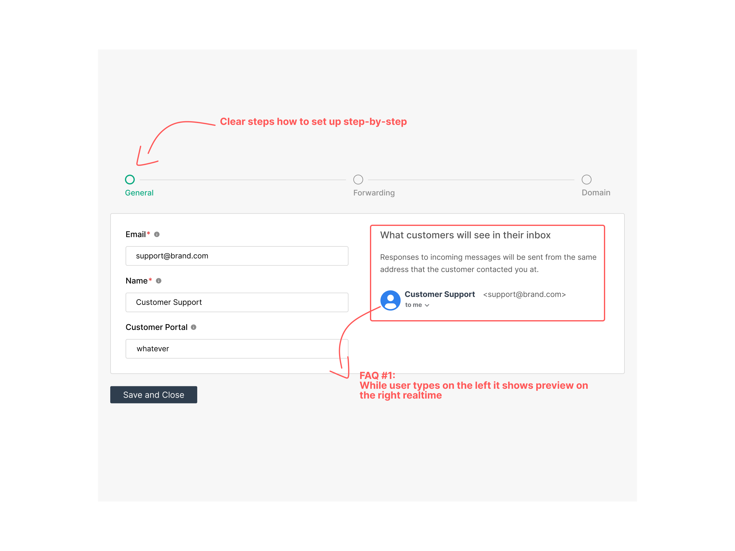 Forwarding mailbox setup after