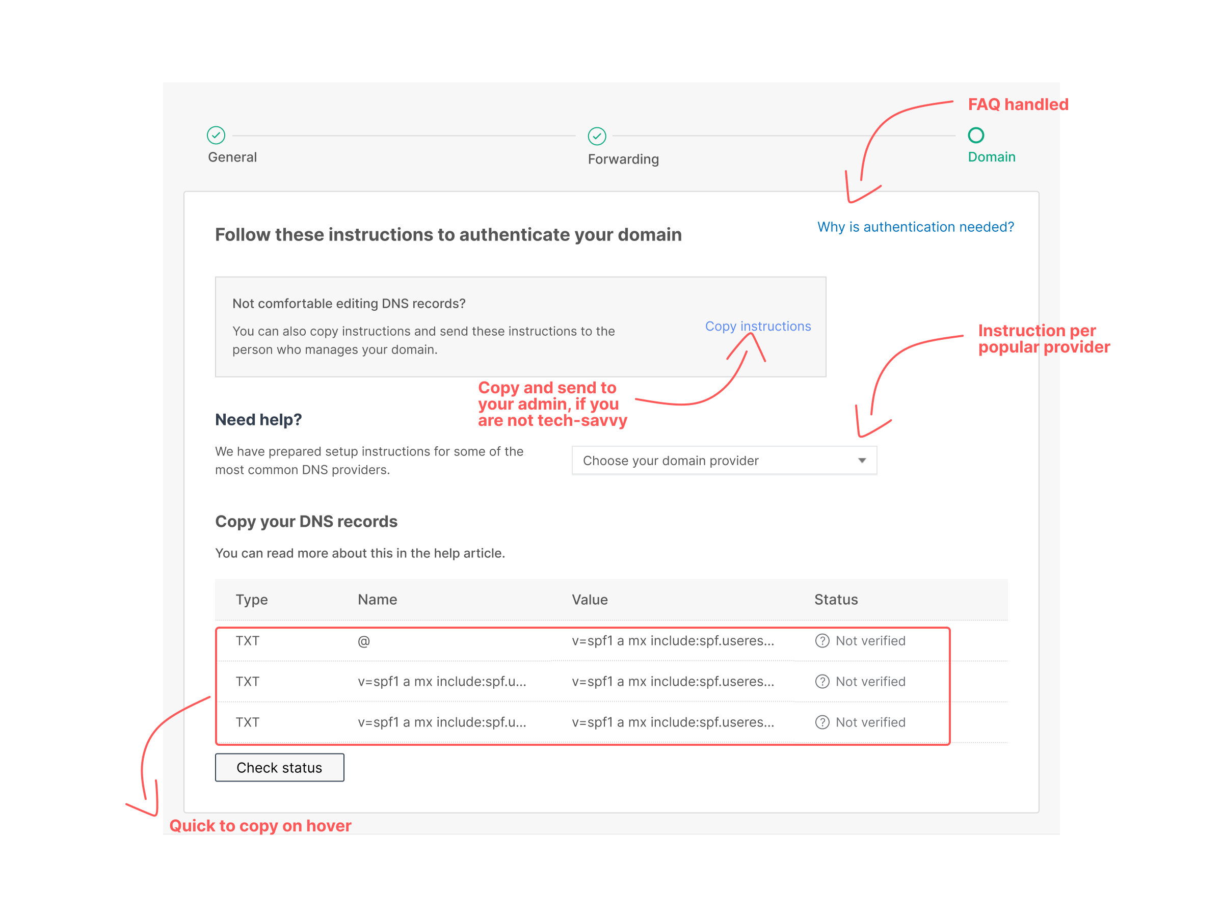 Forwarding mailbox setup after