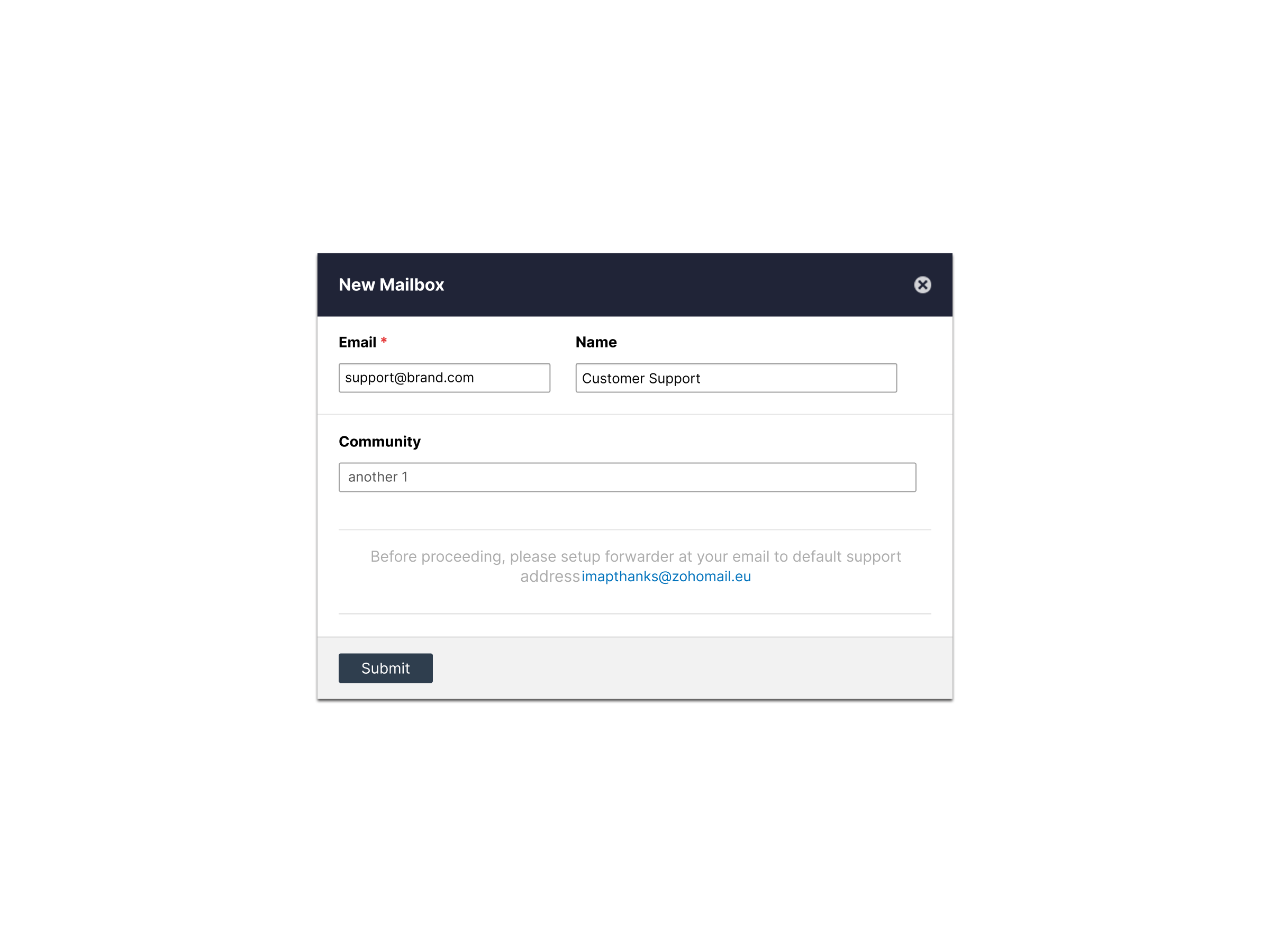 Forwarding mailbox setup before